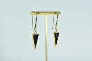 14K Triangle Black Onyx Diamond Vintage Dangle Earrings Yellow Gold