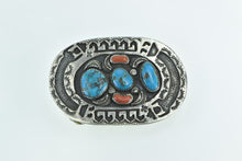 Load image into Gallery viewer, Silver Southwestern Coral Turquoise Ornate Belt Buckle