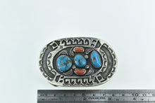 Load image into Gallery viewer, Silver Southwestern Coral Turquoise Ornate Belt Buckle