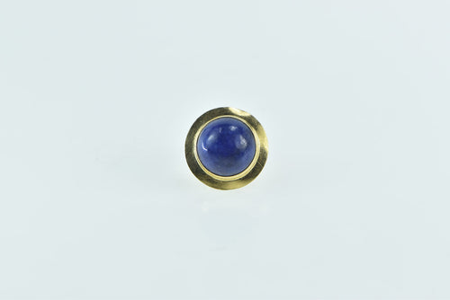 14K Vintage Round Lapis Lazuli Cabochon Stud Earring Yellow Gold