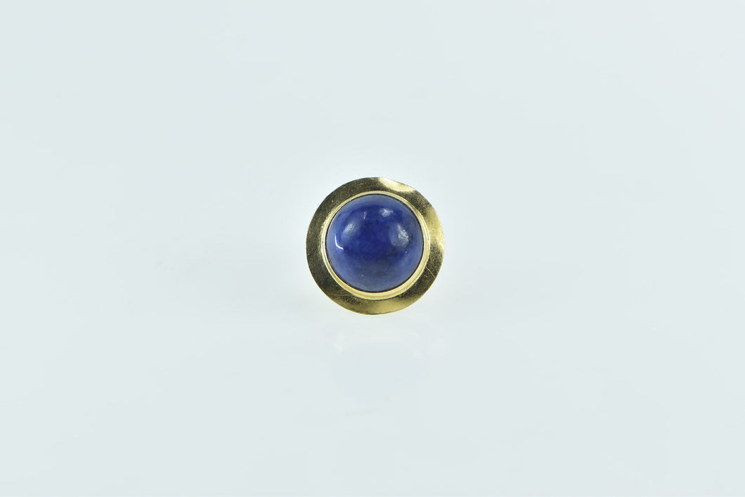 14K Vintage Round Lapis Lazuli Cabochon Stud Earring Yellow Gold