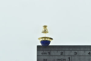 14K Vintage Round Lapis Lazuli Cabochon Stud Earring Yellow Gold