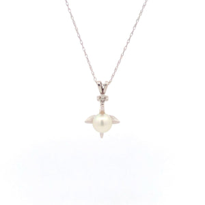 14K 1950's Pearl Diamond Accent Vintage Pendant White Gold