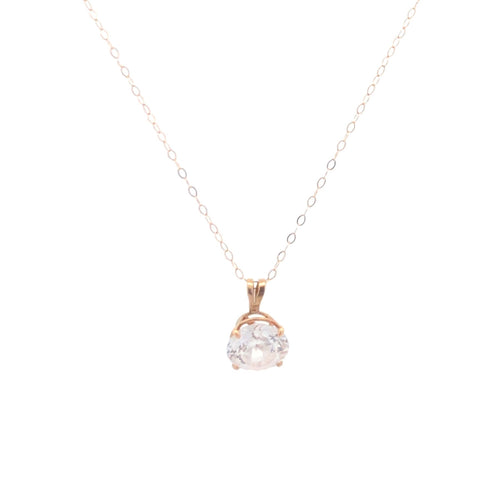 14K Round CZ Solitaire Vintage Simple Classic Pendant Yellow Gold