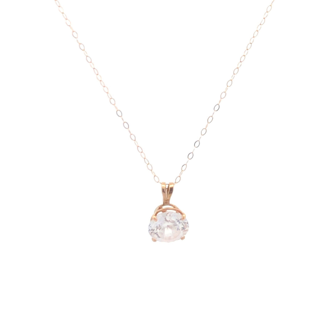 14K Round CZ Solitaire Vintage Simple Classic Pendant Yellow Gold