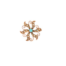 Load image into Gallery viewer, 10K Victorian Seed Pearl Opal Swirl Sun Flower Pin/Brooch Yellow Gold