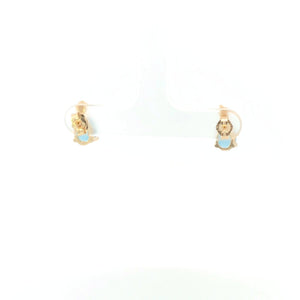 14K Pear Blue Topaz Diamond Accent Vintage Stud Earrings Yellow Gold