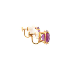 Load image into Gallery viewer, 14K Round Syn. Alexandrite Vintage Screw Back Earrings Yellow Gold