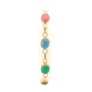 14K Ancient Egyptian Scarab Symbol Carved Stone Bracelet 7.25" Yellow Gold