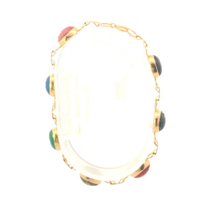 14K Ancient Egyptian Scarab Symbol Carved Stone Bracelet 7.25" Yellow Gold