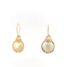 Load image into Gallery viewer, 14K Pearl Ornate Paisley Dangle Hook Statement Earrings Yellow Gold