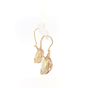 14K Pearl Ornate Paisley Dangle Hook Statement Earrings Yellow Gold