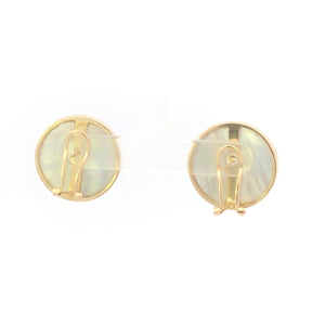 14K Round Mabe Pearl Leaf Vintage French Clip Earrings Yellow Gold