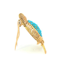 Load image into Gallery viewer, 18K Ruby Eye Turquoise Belly Bird Elaborate Branch Pin/Brooch Yellow Gold