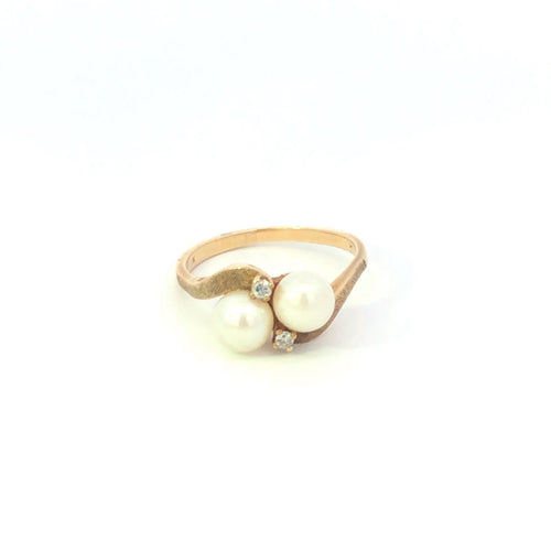 10K 6.3mm Pearl Diamond Vintage Bypass Ring Yellow Gold