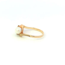 Load image into Gallery viewer, 10K 6.3mm Pearl Diamond Vintage Bypass Ring Yellow Gold