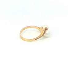 Load image into Gallery viewer, 10K 6.3mm Pearl Diamond Vintage Bypass Ring Yellow Gold