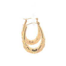 Load image into Gallery viewer, 10K Puffy Heart Swirl Oval Statement Hoop Earrings Yellow Gold