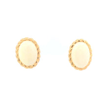 Load image into Gallery viewer, 14K Oval Natural Opal Ornate Scalloped Earrings Yellow Gold