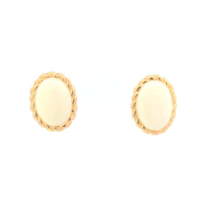 14K Oval Natural Opal Ornate Scalloped Earrings Yellow Gold