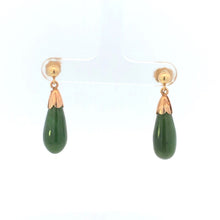 Load image into Gallery viewer, 10K Nephrite Tear Drop Dangle Vintage Statement Earrings Yellow Gold