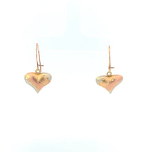 Load image into Gallery viewer, 10K High Relief Striped Heart Love Symbol Dangle Earrings Yellow Gold