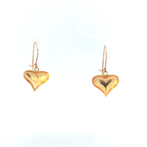 10K High Relief Striped Heart Love Symbol Dangle Earrings Yellow Gold