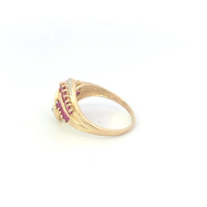 10K Baguette Ruby Diamond Curvy Freeform Ring Yellow Gold