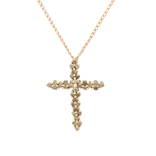 10K 0.75 Ctw Diamond Cluster Vintage Cross Pendant Yellow Gold