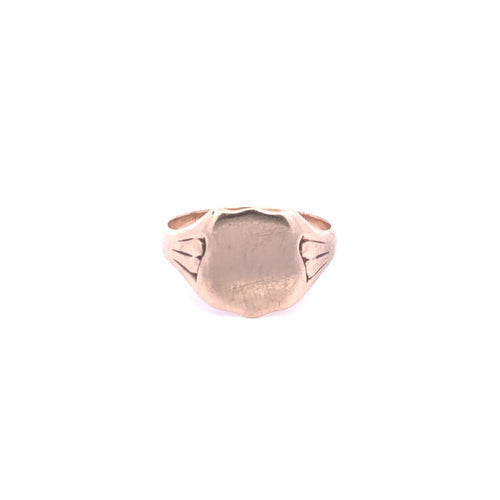 9K Shield Shape Engravable Monogram Signet Ring Yellow Gold