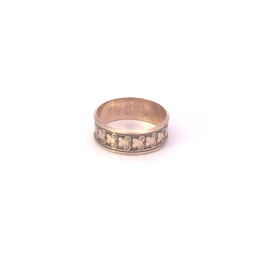 9K 6.2mm Victorian Heart Swirl Pattern Band Ring Yellow Gold