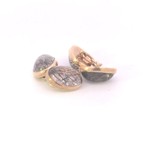 8K Victorian Oval Rutilated Quartz Cabochon Cuff Links Yellow Gold