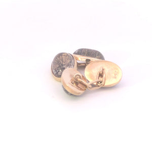 8K Victorian Oval Rutilated Quartz Cabochon Cuff Links Yellow Gold