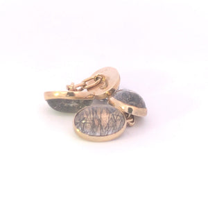 8K Victorian Oval Rutilated Quartz Cabochon Cuff Links Yellow Gold
