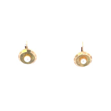 Load image into Gallery viewer, 8K 1960&#39;s Pearl Squared Round Dangle Lever Back Earrings Yellow Gold