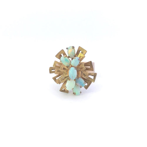 8K 1960's Natural Opal Geometric Cluster Cocktail Ring Yellow Gold
