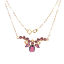 Load image into Gallery viewer, 8K Oval Rubellite Garnet Scroll Chevron Chain Necklace 16.75&quot; Yellow Gold