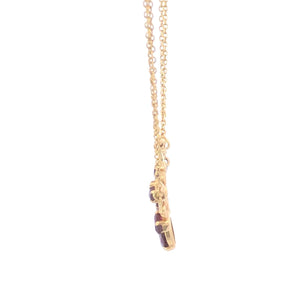 8K Oval Rubellite Garnet Scroll Chevron Chain Necklace 16.75" Yellow Gold