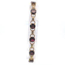 Load image into Gallery viewer, 8K 1930&#39;s Round Garnet Vintage Ornate Chain Bracelet 7.75&quot; Yellow Gold