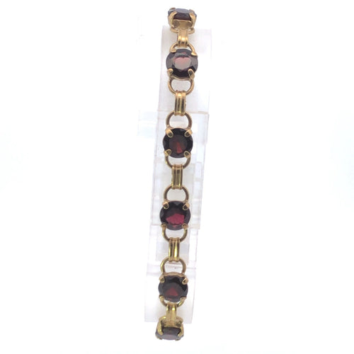 8K 1930's Round Garnet Vintage Ornate Chain Bracelet 7.75