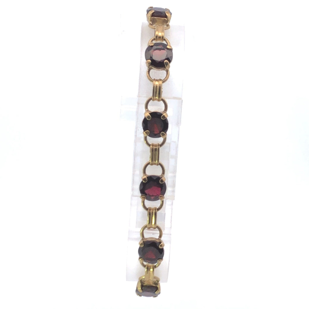 8K 1930's Round Garnet Vintage Ornate Chain Bracelet 7.75