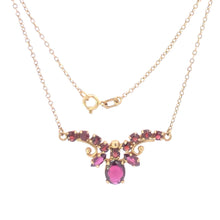Load image into Gallery viewer, 8K Garnet Rubellite Oval Scroll Chevron Chain Necklace 16.75&quot; Yellow Gold