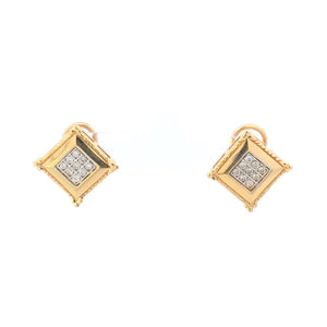 14K Diamond Square Cluster Ornate French Clip Earrings Yellow Gold