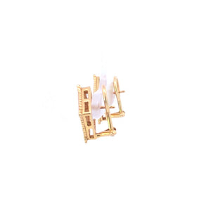 14K Diamond Square Cluster Ornate French Clip Earrings Yellow Gold