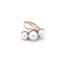 Load image into Gallery viewer, 14K 1960&#39;s Three Stone Vintage Pearl Bypass Ring Yellow Gold