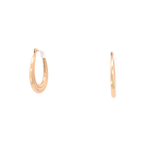 14K 21mm Vintage Grooved Puffy Oval Hoop Earrings Yellow Gold