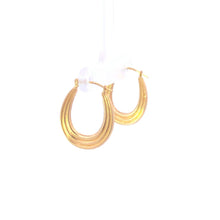 Load image into Gallery viewer, 14K 21mm Vintage Grooved Puffy Oval Hoop Earrings Yellow Gold