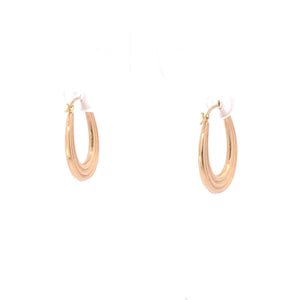 14K 21mm Vintage Grooved Puffy Oval Hoop Earrings Yellow Gold