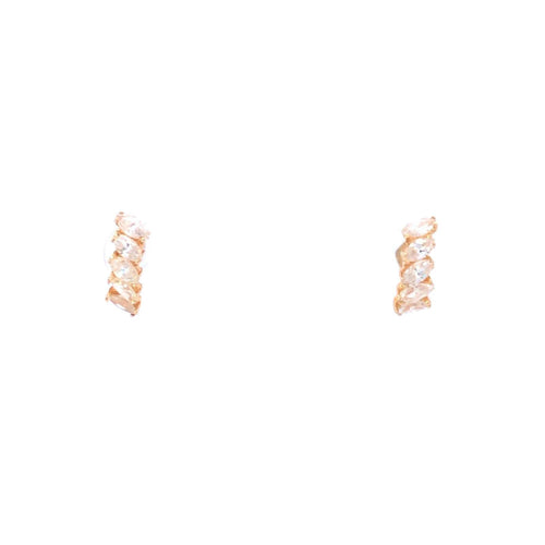 14K Marquise Five Stone Vintage Curved Stud Earrings Yellow Gold