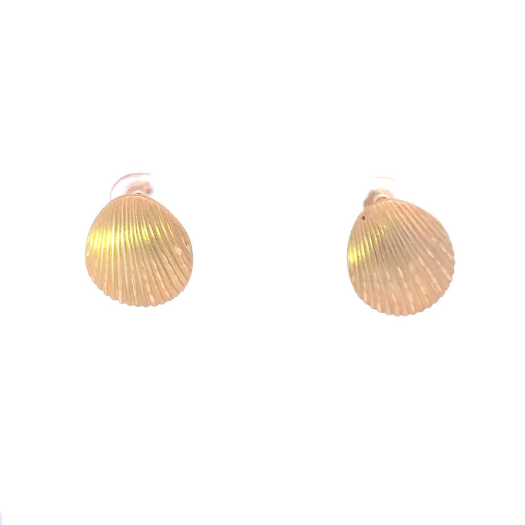 14K Scalloped Vintage Sea Shell Ocean Motif Earrings Yellow Gold